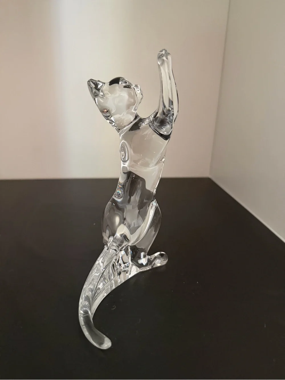 Baccarat France Clear Crystal Acrobatic Playing Cat Figurine Animal